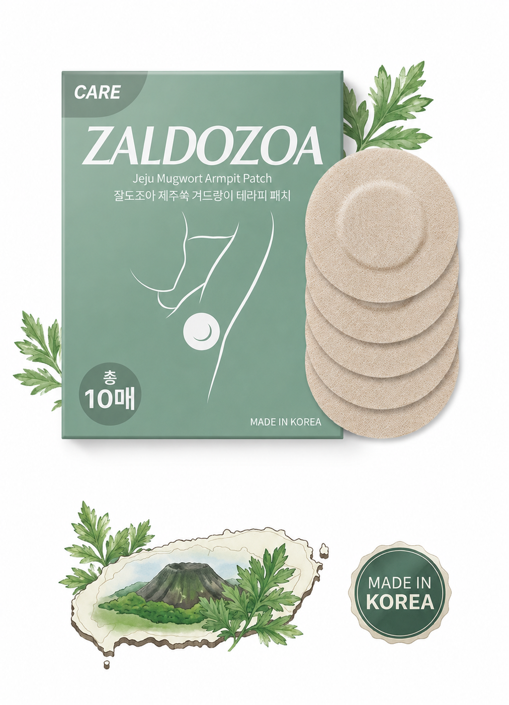 ZALDOZOA Jeju Mugwort Underarm & Foot Therapy Patch | Color-Changing Wellness Pad (5-Day Supply)